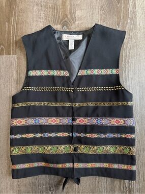 Karen Scott Black Vest with Multicolor Embroidery